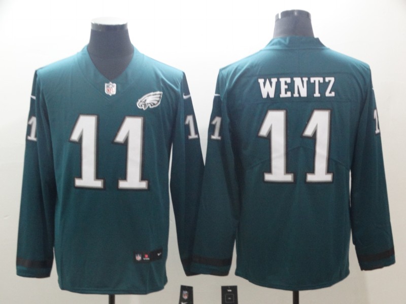 Nike Eagles 11 Carson Wentz Green Therma Long Sleeve Jersey