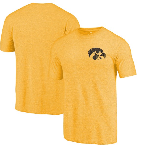 Iowa Hawkeyes Fanatics Branded Yellow Heather Left Chest Distressed Logo Tri-Blend T-Shirt