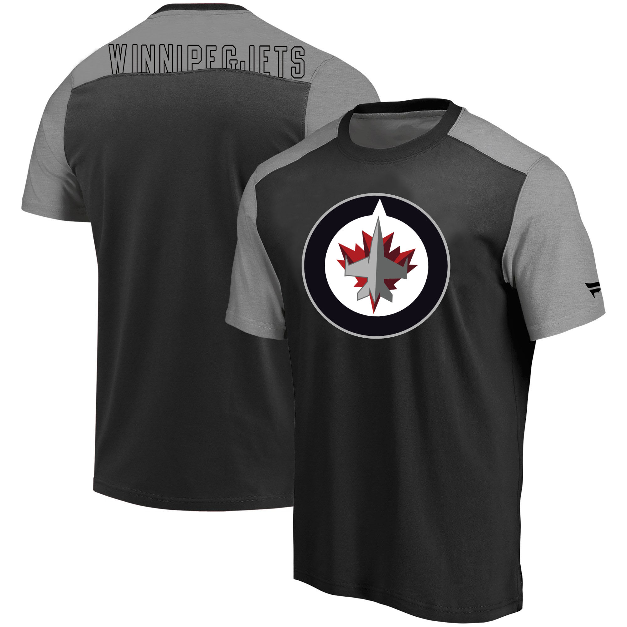 Winnipeg Jets Fanatics Branded Iconic Blocked T-Shirt Black Heathered Gray