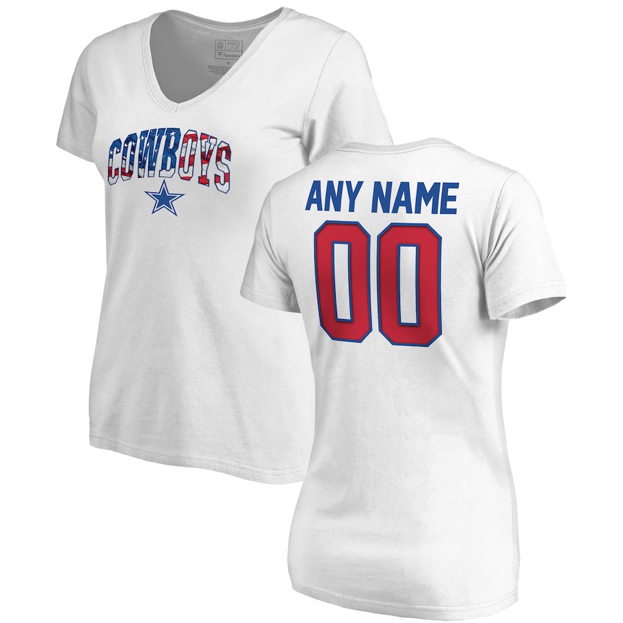 Dallas Cowboys NFL Pro Line by Fanatics Branded Women's Any Name & Number Banner Wave V Neck T-Shirt White