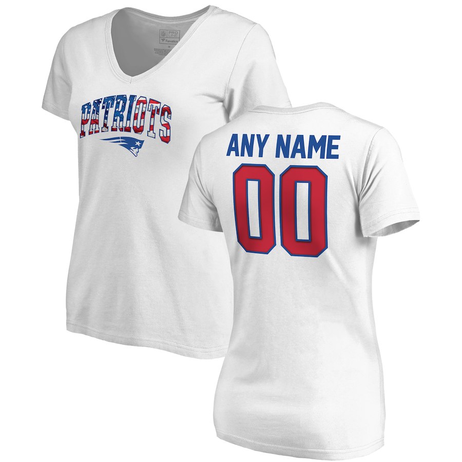 New England Patriots NFL Pro Line by Fanatics Branded Women's Any Name & Number Banner Wave V Neck T-Shirt White