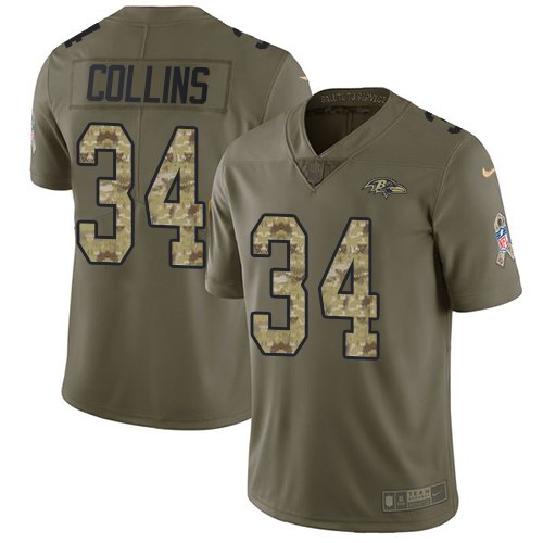 Nike Ravens 34 Alex Collins Olive Camo Salute To Service Limited Jersey