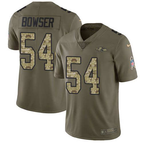 Nike Ravens 54 Tyus Bowser Olive Camo Salute To Service Limited Jersey