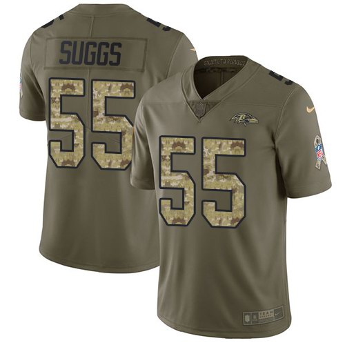 Nike Ravens 55 Terrell Suggs Olive Camo Youth Vapor Untouchable Limited Jersey