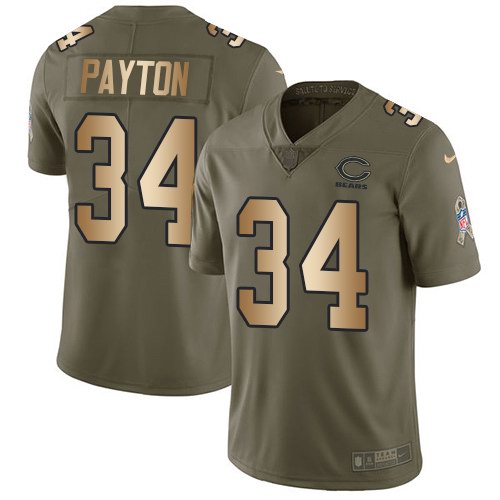 Nike Bears 34 Walter Payton Olive Gold Salute To Service Limited Jersey