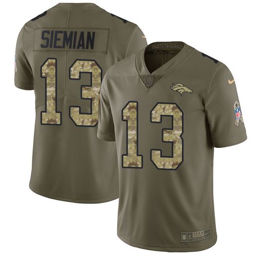 Nike Broncos 13 Trevor Siemian Olive Camo Salute To Service Limited Jersey