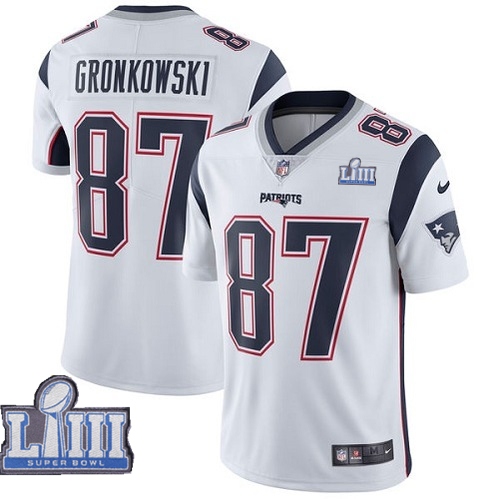 Nike Patriots 87 Rob Gronkowski White 2019 Super Bowl LIII Vapor Untouchable Limited Jersey