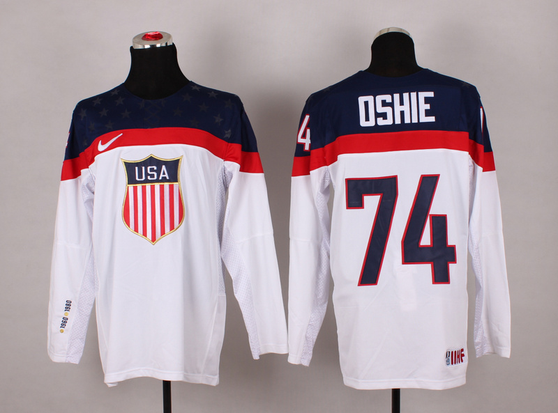 USA 74 Oshie White 2014 Olympics Jerseys