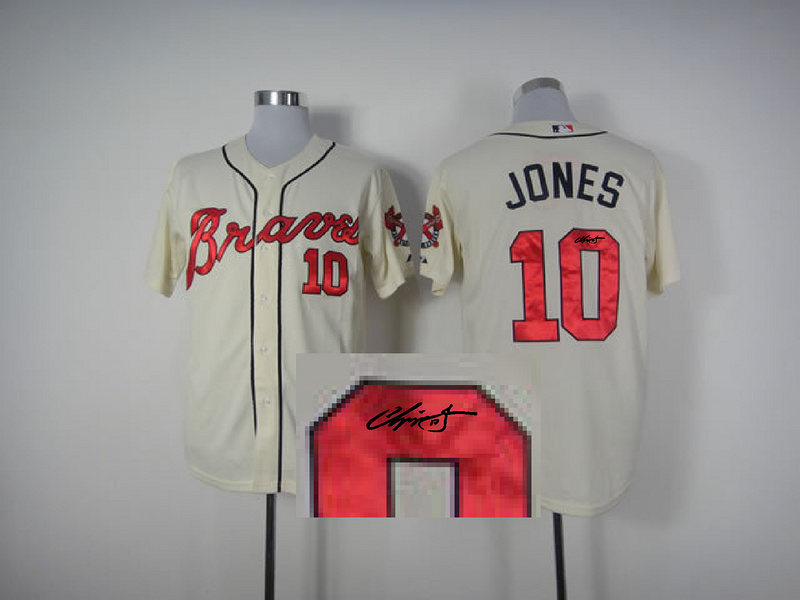Braves 10 Jones Cream Signature Edition Jerseys
