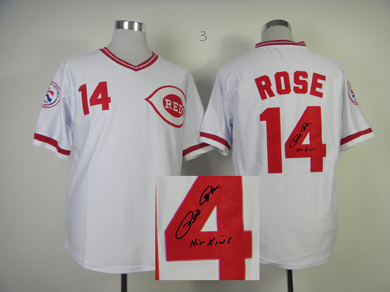 Reds 14 Rose White Throwback Signature Edition Jerseys