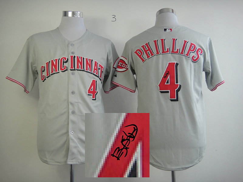 Reds 4 Phillips Grey Cool Base Signature Edition Jerseys