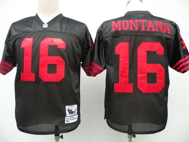 49ers 16 Joe Montana Black M&N Jersey