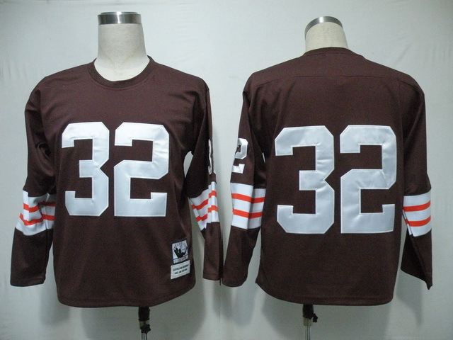 Browns 32 Brown Long Sleeves Brown Throwback Jersey 55413
