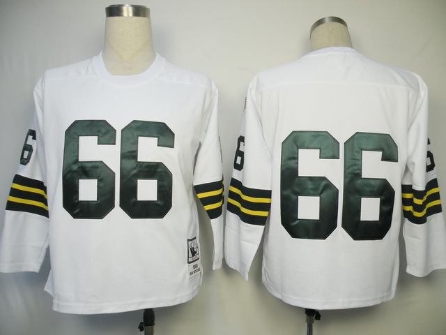 Packers Packers 66 Ray Nitschke White Long Sleeves Throwback Jersey