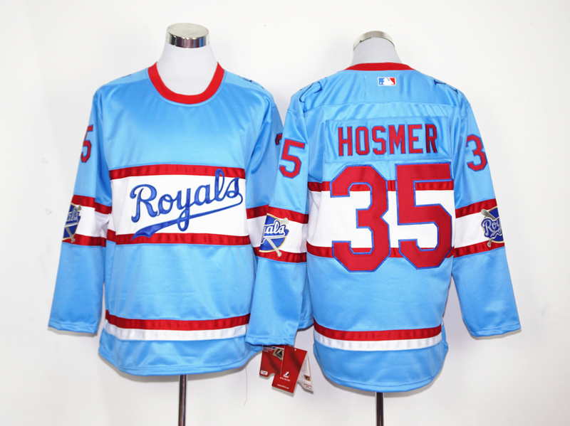 Royals 35 Eric Hosmer Light Blue Long Sleeve Jersey