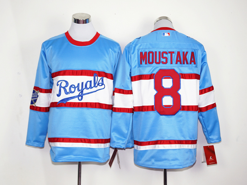 Royals 8 Mike Moustakas Light Blue Long Sleeve Jersey