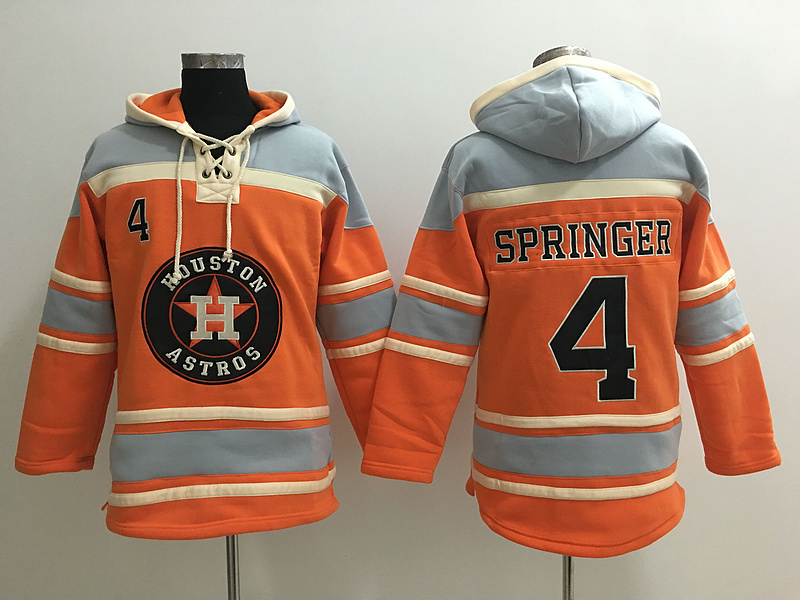 Astros 4 George Springer Orange All Stitched Hooded Sweatshirt