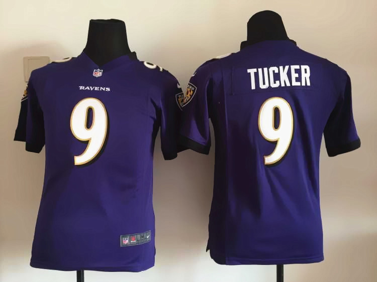 Nike Ravens 9 Justin Tucker Purple Youth Game Jersey