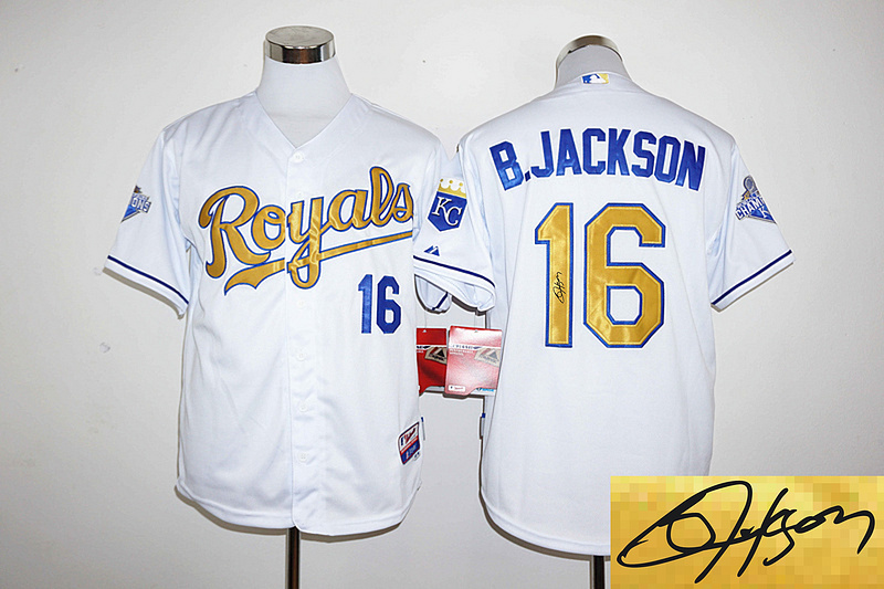 Royals 16 B.Jackson White Signature Edition 2015 World Series Champions Cool Base Jersey