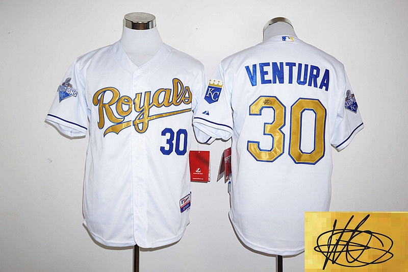 Royals 30 Yordano Ventura White Signature Edition 2015 World Series Champions Cool Base Jersey