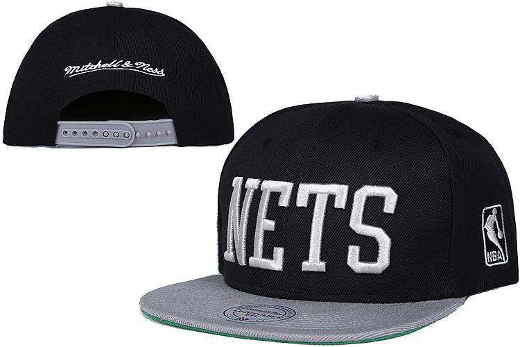 Nets Fresh Logo Black Mitchell & Ness Adjustable Hat LT