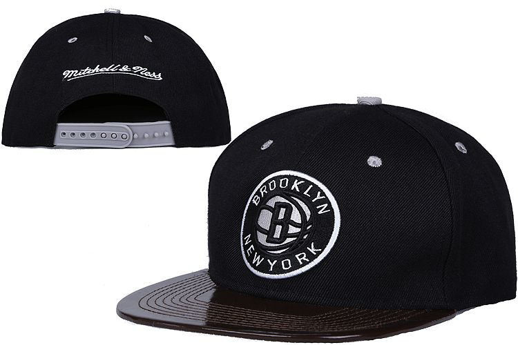 Nets Team Big Logo Gray Mitchell & Ness Adjustable Hat LT