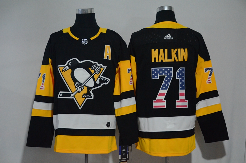 Penguins 71 Evgeni Malkin Black USA Flag Adidas Jersey