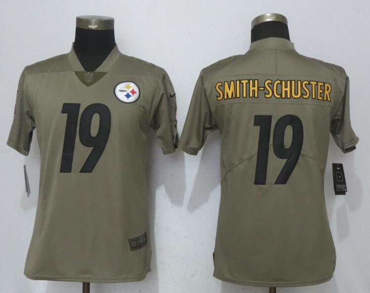 Nike Steelers 19 JuJu Smith-Schuster Olive Women Salute To Service Limited Jersey