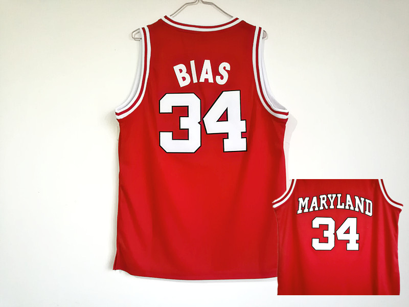 Maryland Terps 34 Len Bias Red College Basketball Jersey