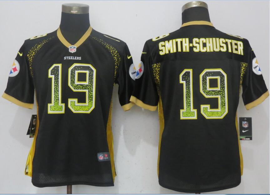 Nike Steelers 19 JuJu Smith-Schuster Black Women Drift Fashion Jersey
