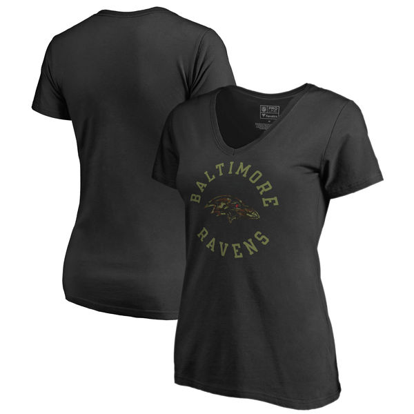 Baltimore Ravens NFL Pro Line by Fanatics Branded Women's Camo Collection Liberty Plus Size V Neck T-Shirt Black