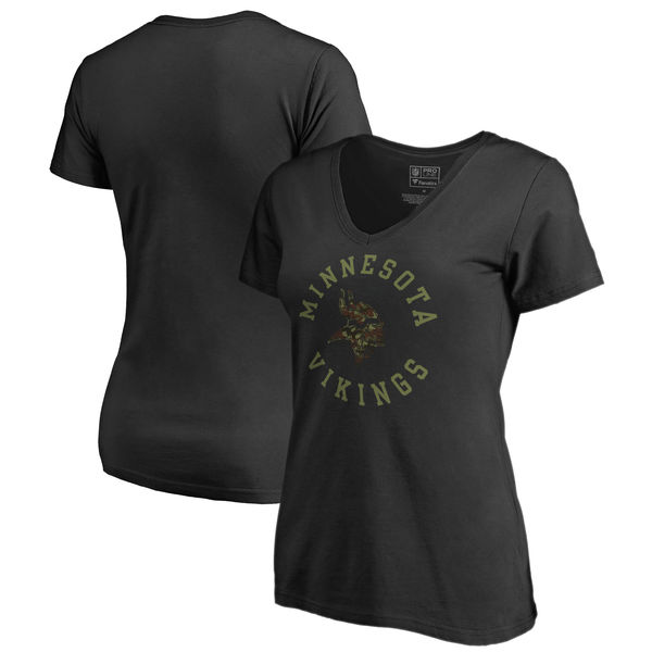 Minnesota Vikings NFL Pro Line by Fanatics Branded Women's Camo Collection Liberty Plus Size V Neck T-Shirt Black