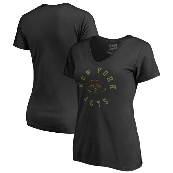 New York Jets NFL Pro Line by Fanatics Branded Women's Camo Collection Liberty Plus Size V Neck T-Shirt Black