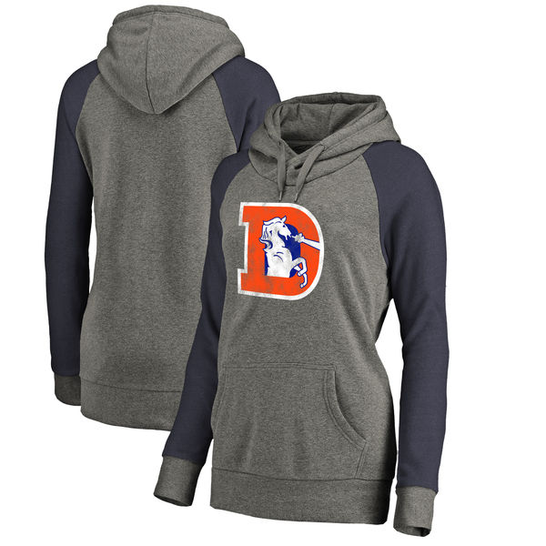 Denver Broncos NFL Pro Line by Fanatics Branded Women's Throwback Logo Tri-Blend Raglan Plus Size Pullover Hoodie Gray/Navy
