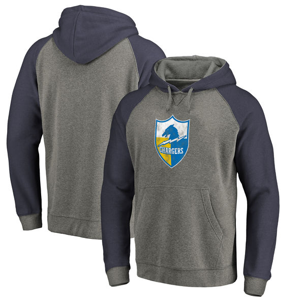 Los Angeles Chargers NFL Pro Line by Fanatics Branded Throwback Logo Tri-Blend Raglan Pullover Hoodie Gray/Navy