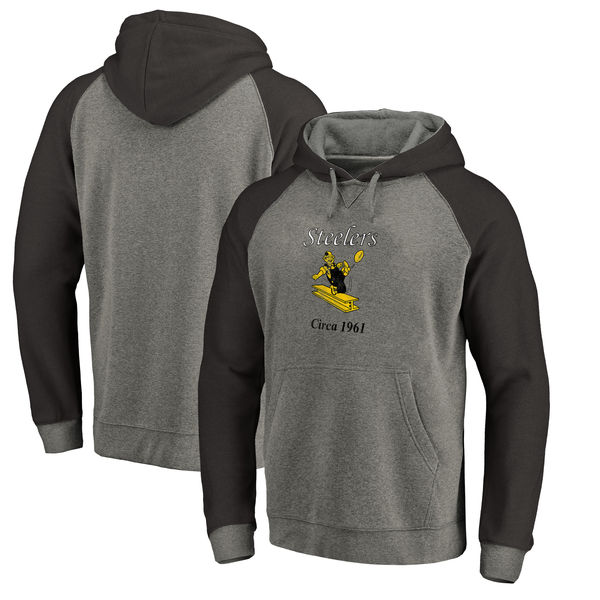 Pittsburgh Steelers NFL Pro Line by Fanatics Branded Throwback Logo Tri-Blend Raglan Pullover Hoodie Gray/Black