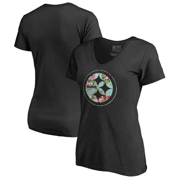 Pittsburgh Steelers NFL Pro Line by Fanatics Branded Women's Lovely Plus Size V Neck T-Shirt Black