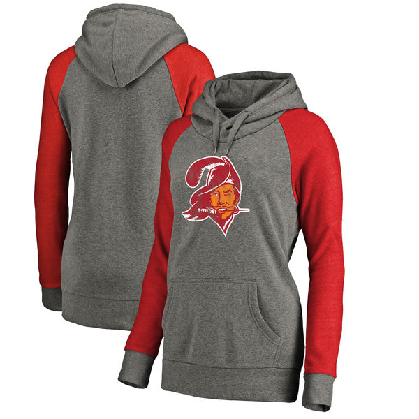 Tampa Bay Buccaneers NFL Pro Line by Fanatics Branded Women's Throwback Logo Tri-Blend Raglan Plus Size Pullover Hoodie Gray/Red