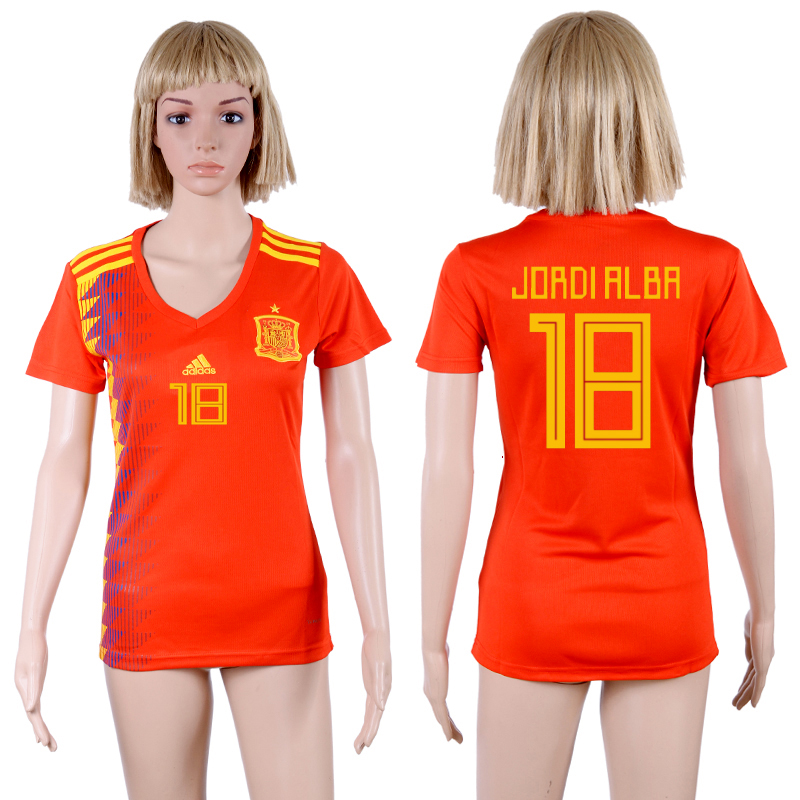 Spain 18 JORDI ALBA Home Women 2018 FIFA World Cup Soccer Jersey