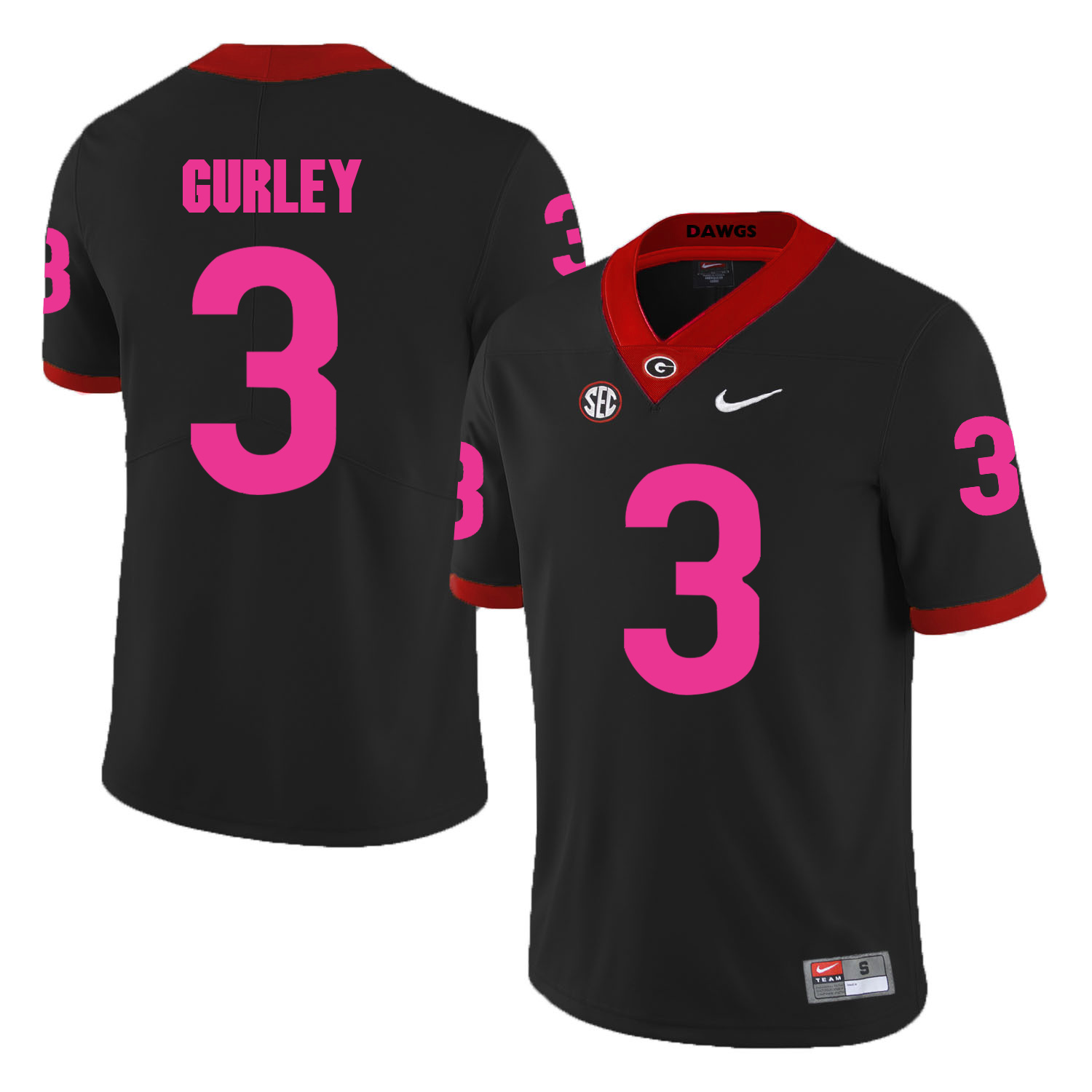 Georgia Bulldogs 3 Todd Gurley Black 2018 Breast Cancer Awareness College Football Jersey