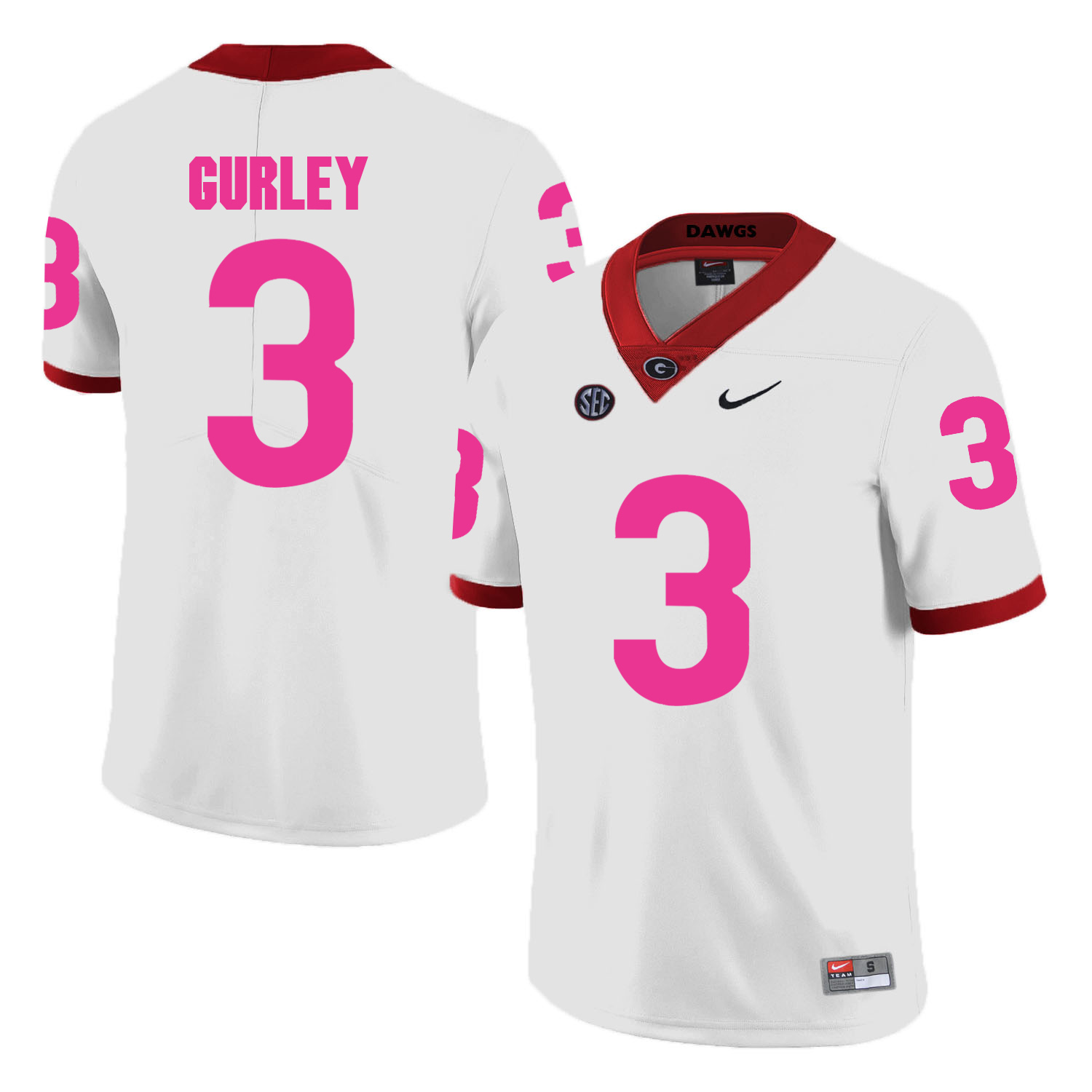 Georgia Bulldogs 3 Todd Gurley White 2018 Breast Cancer Awareness College Football Jersey