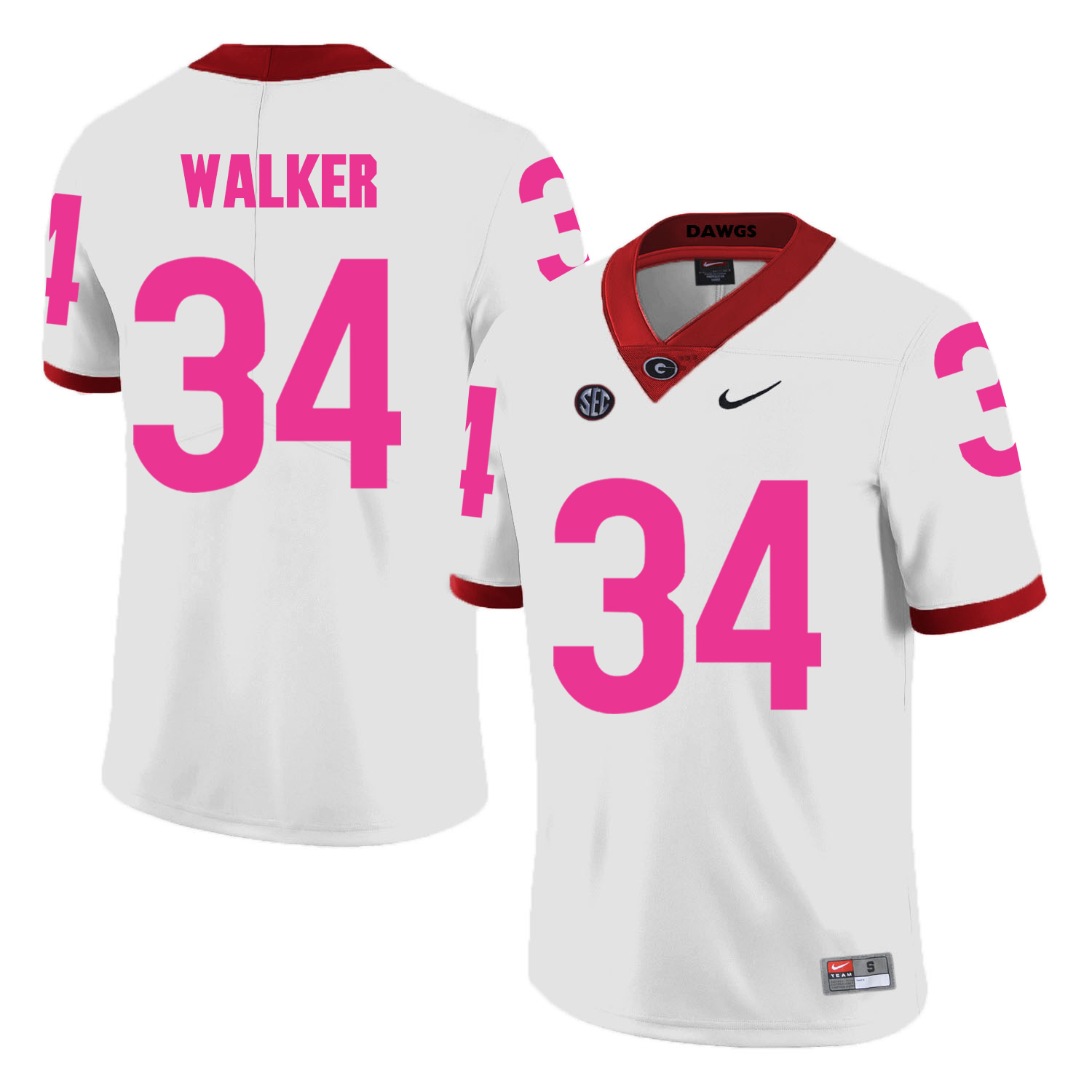 Georgia Bulldogs 34 Herschel Walker White 2018 Breast Cancer Awareness College Football Jersey