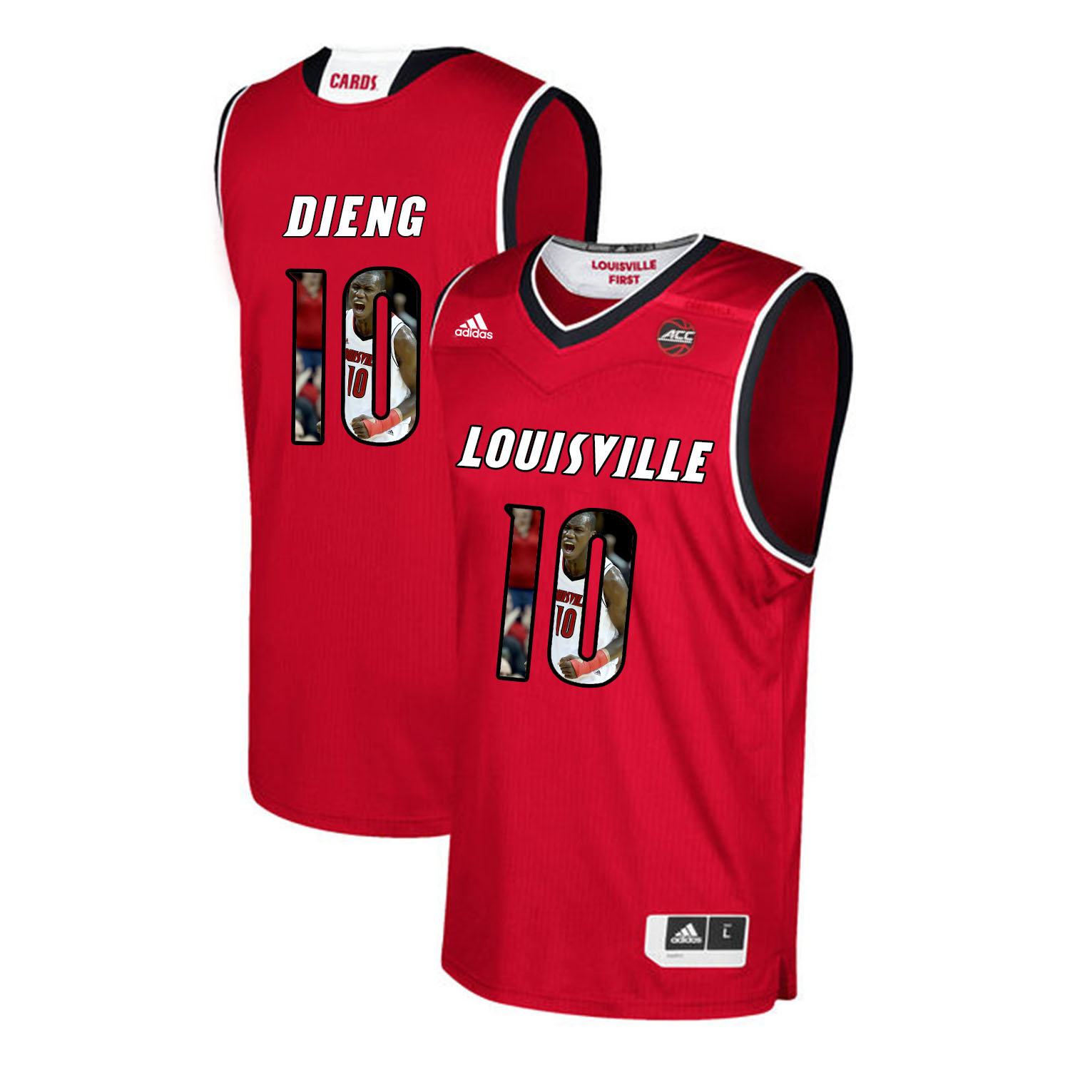 Louisville Cardinals 10 Gorgui Dieng Red With Portrait Print College Basketball Jersey