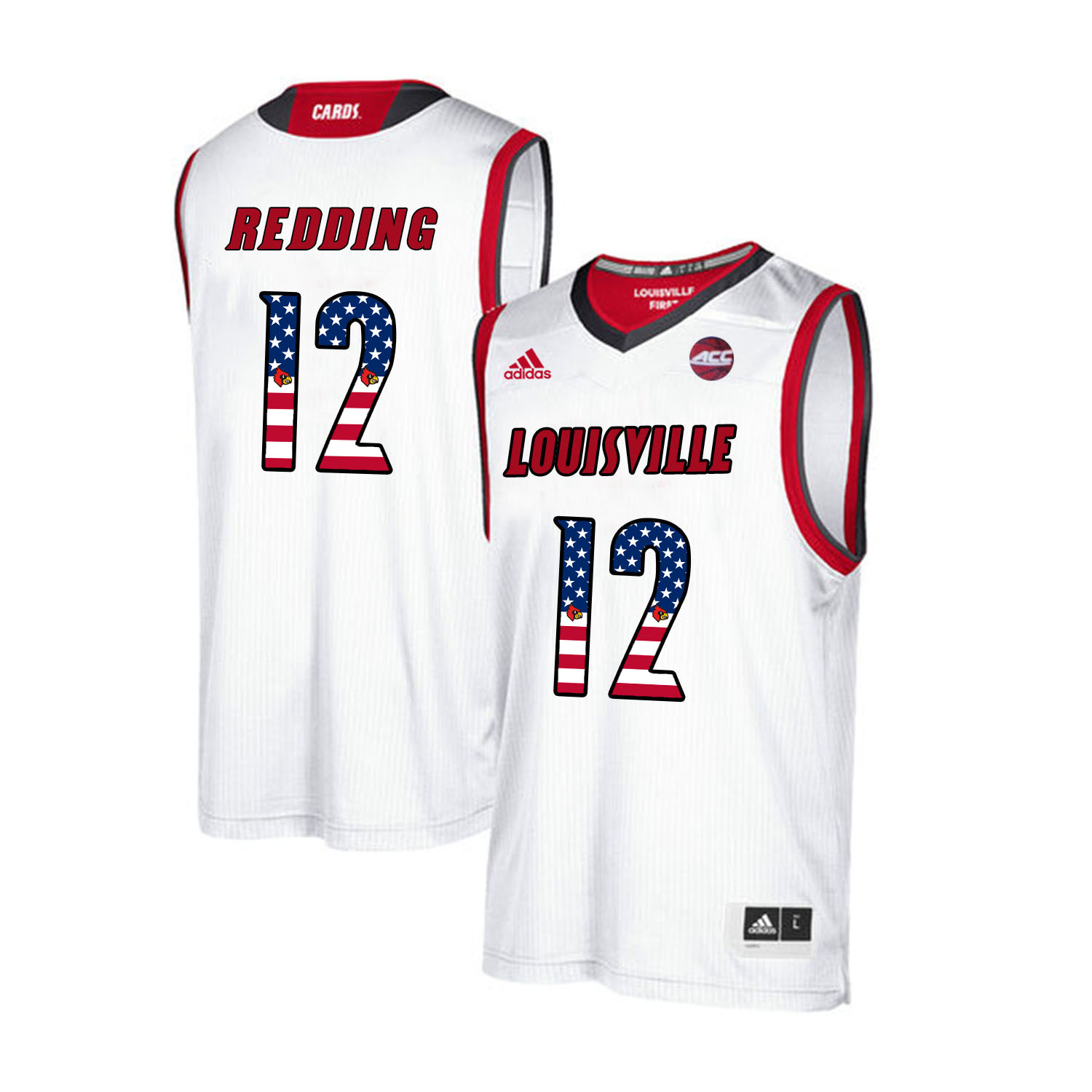 Louisville Cardinals 12 Jacob Redding White USA Flag College Basketball Jersey