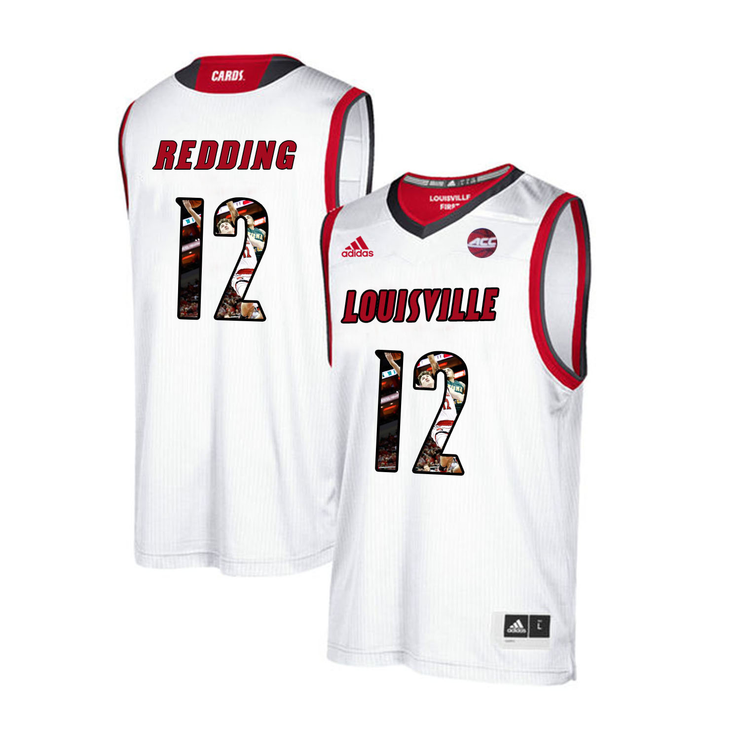 Louisville Cardinals 12 Jacob Redding White With Portrait Print College Basketball Jersey