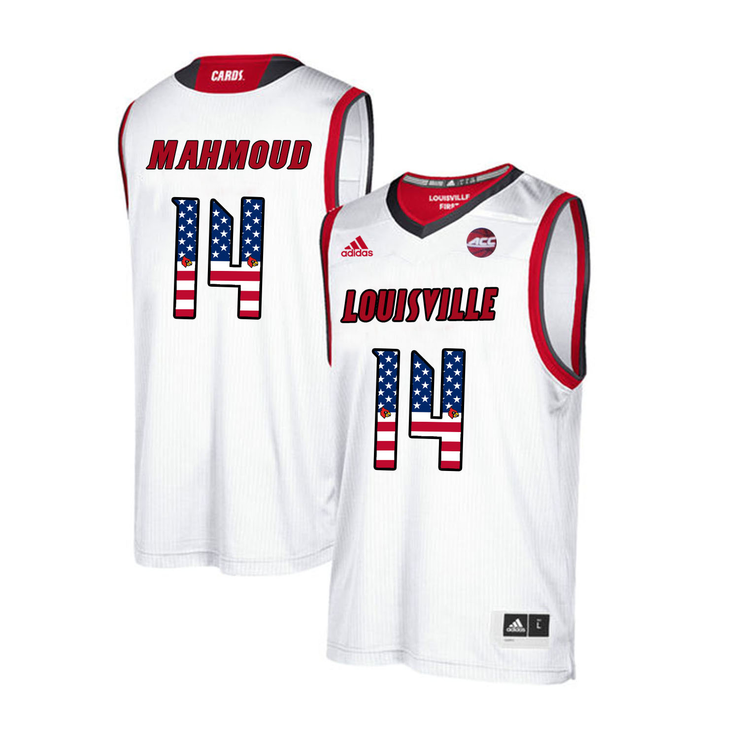 Louisville Cardinals 14 Anas Mahmoud White USA Flag College Basketball Jersey