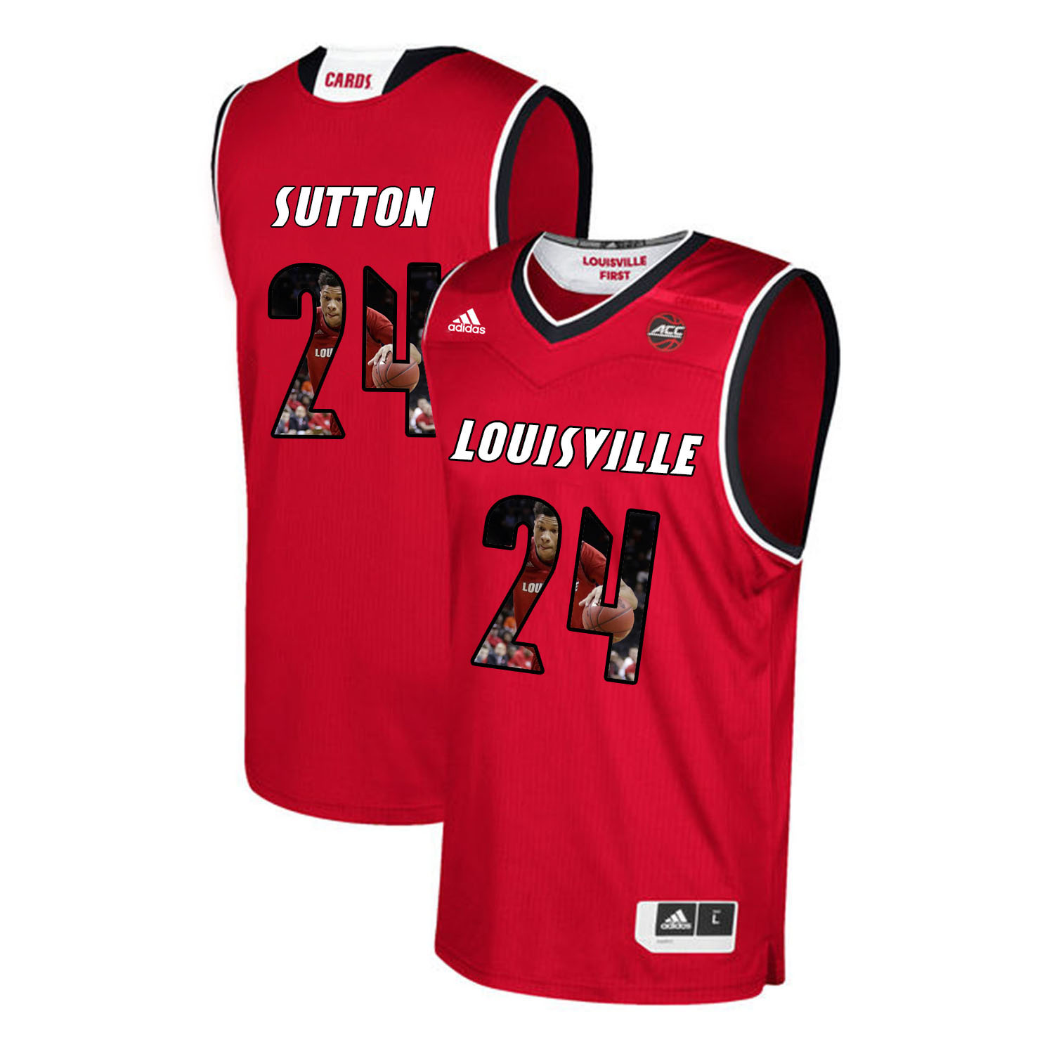 Louisville Cardinals 24 Dwayne Sutton Red With Portrait Print College Basketball Jersey