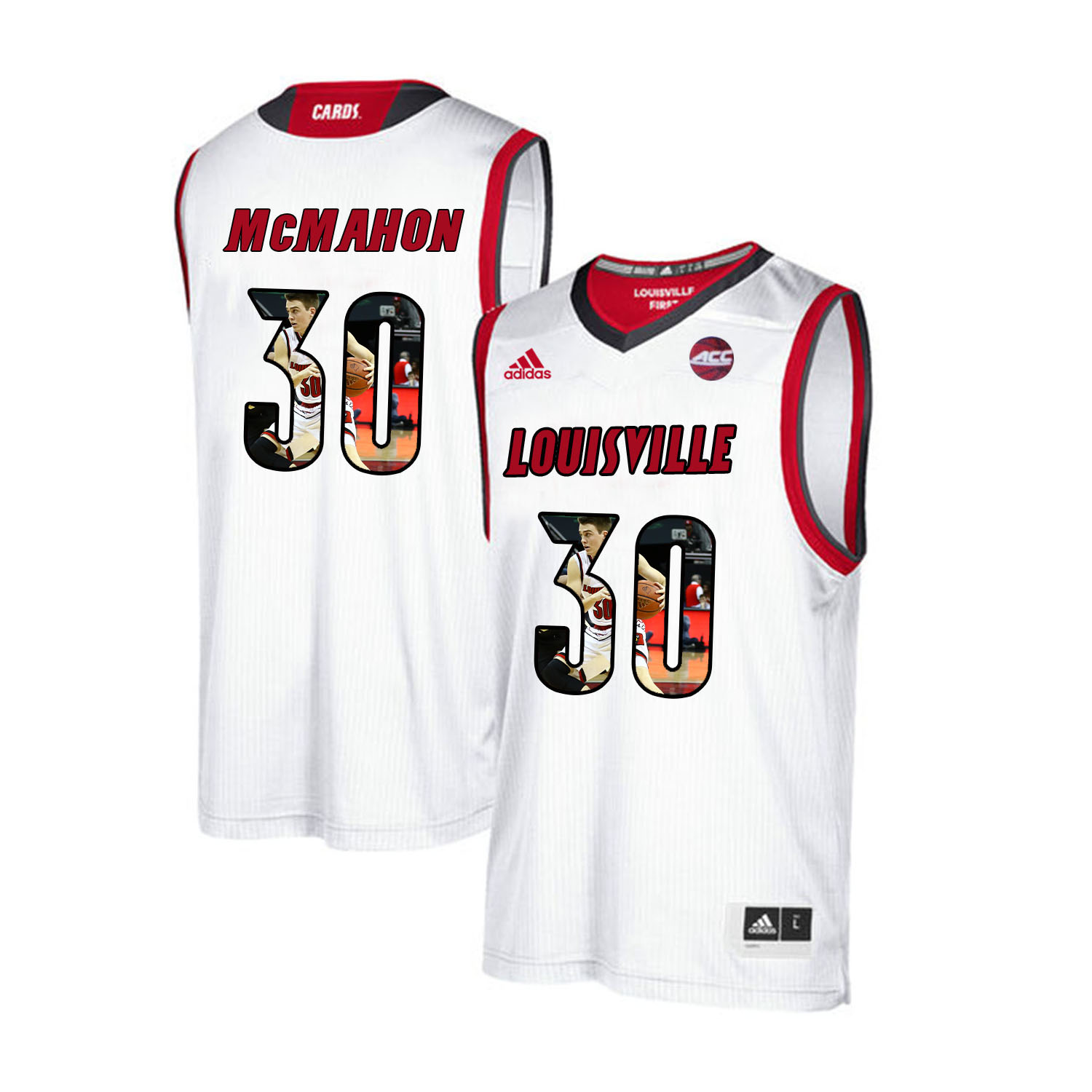 Louisville Cardinals 30 Ryan McMahon White With Portrait Print College Basketball Jersey