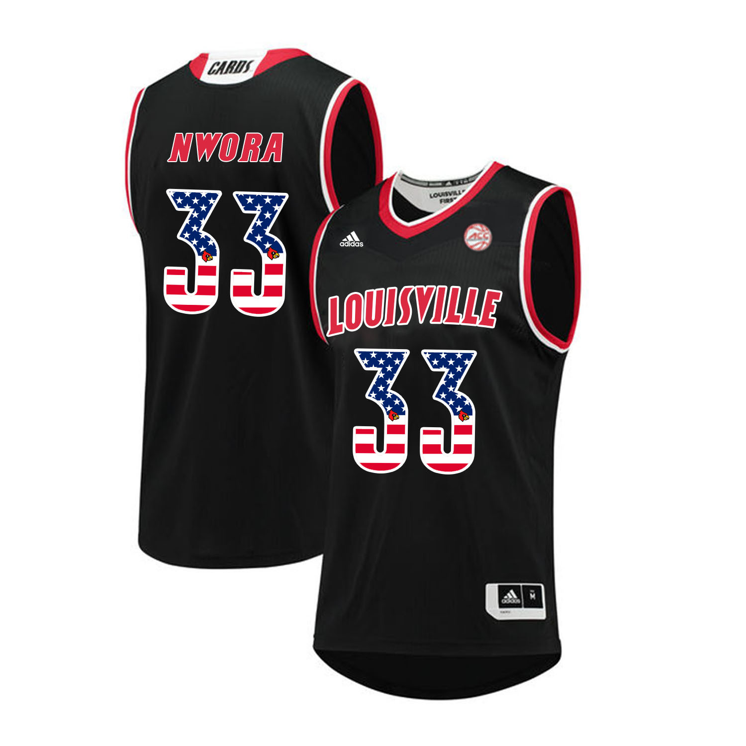 Louisville Cardinals 33 Jordan Nwora Black USA Flag College Basketball Jersey
