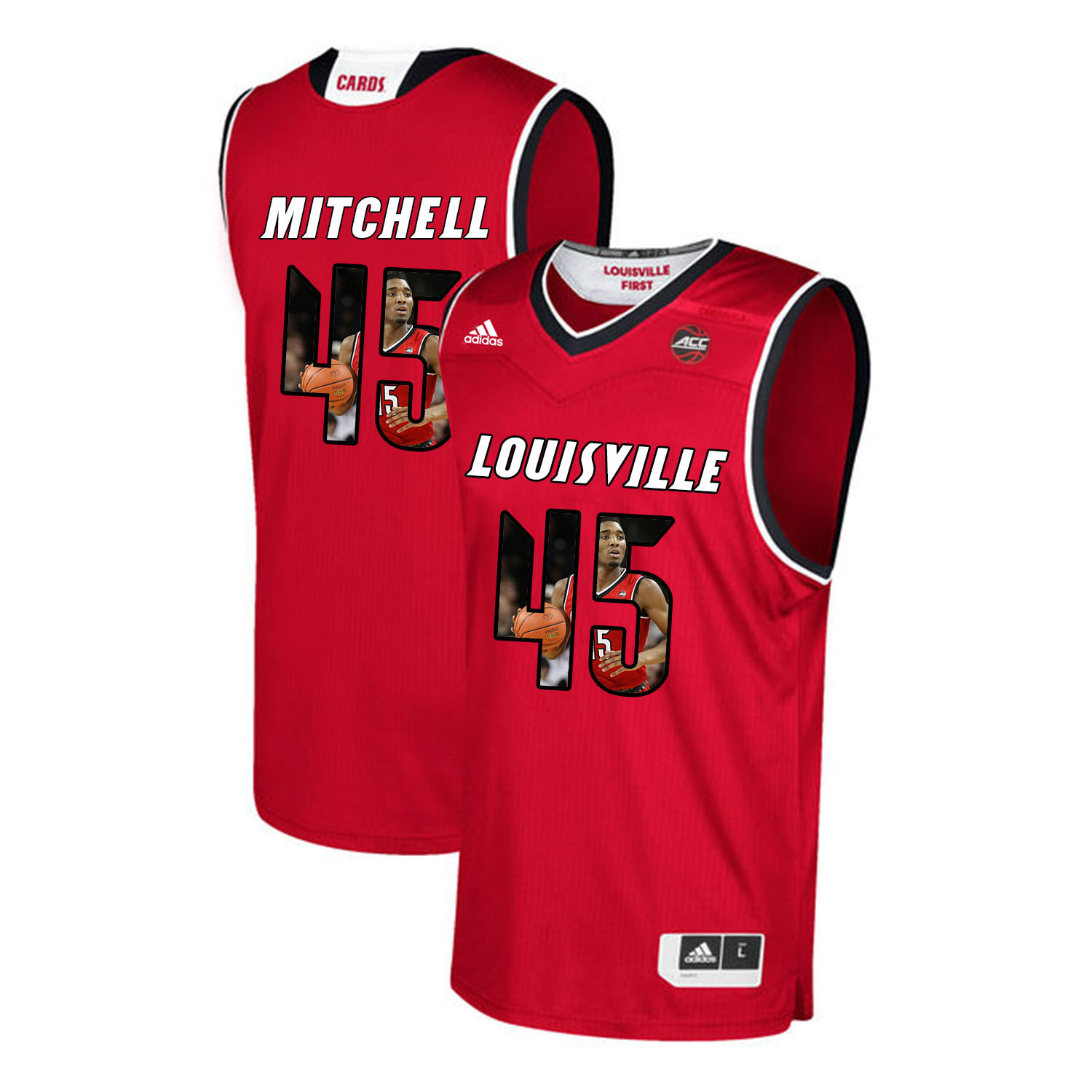 Louisville Cardinals 45 Donovan Mitchell Red With Portrait Print College Basketball Jersey